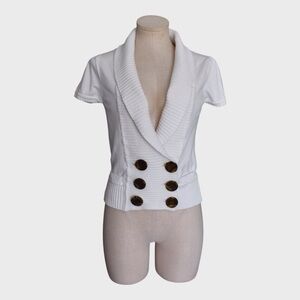 Pink Republic Cotton Shawl Collar Double Breasted Short Sleeve Sweater